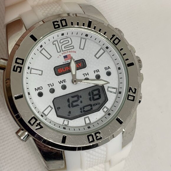 U.S. Polo Assn. men Watch Analog and Digital Silver tone 52mm round case running - Picture 2 of 8